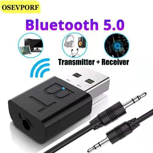 USB Bluetooth 5.0 Audio Transmitter Receiver 2 in 1 Car AUX Cable Kit Wireless Adapter 3.5mm jack For TV PC Headphone Stereo Car