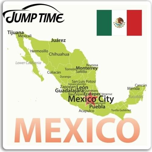 Jump Time for Mexico Map Vinyl Stickers Flag Travel Sticker Laptop Luggage Bumper Decals Waterproof Car Accessories