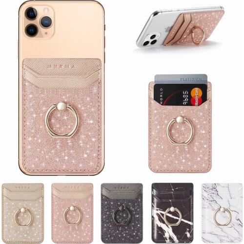 Bling Glitter Phone Wallet Sticker Phone Back Cards Holder Wallet Credit ID Card Pocket Adhesive Sticker Mobile Phone Pouch