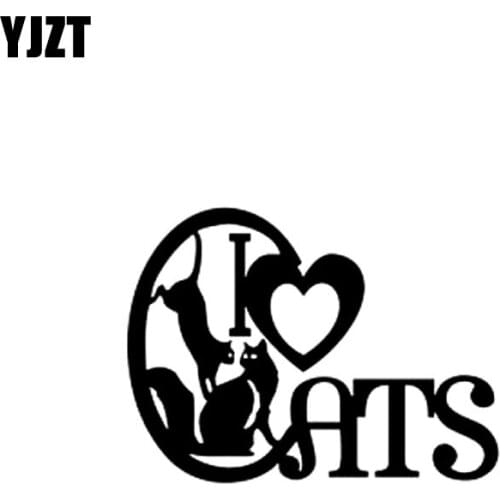 YJZT 13.8CM*10.3CM Vinyl Decal Fun Car Sticker I Love Cats Kittens Heart Black Silver C10-02318
