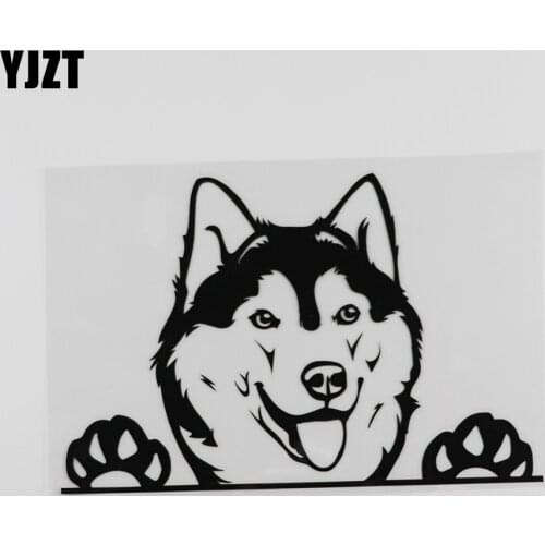 YJZT 17.5CMX11.7CM Cute Husky Dog Peeking Decal Vinyl Fashion Car Sticker Black/Silver 8A-0049