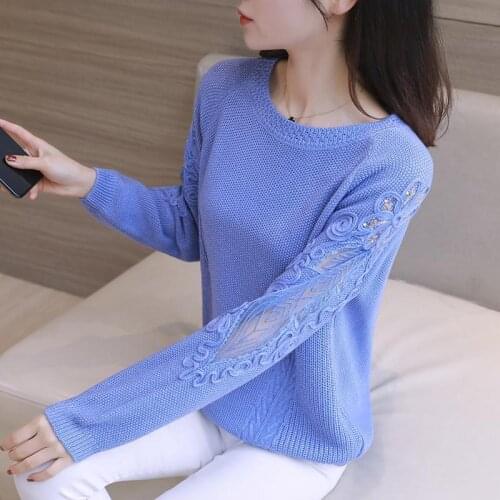 2020 New Autumn Winter Women Pullover Korean Hollow Out Knitwear Long Sleeve Embroidered Casual Womens Sweater Pull Femme H256