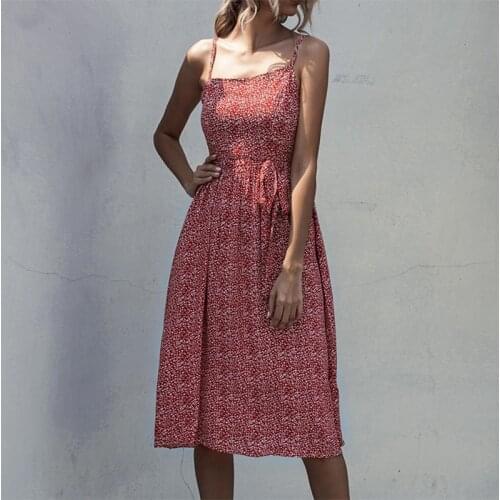 Summer Dress Women Sexy Sling Sleeveless Floral Print Dresses Slash Neck Bandage Streetwear Casual Loose Dress