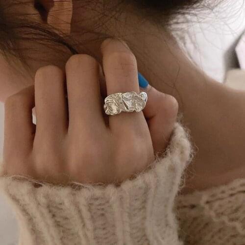 Retro irregular metal fold open ring female fashion personality ins cold wind design ring