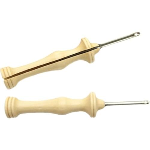 2 size Knitting Embroidery Punch Threader Needle Pen Side Slit Sewing Accessories DIY Wooden Handle Weaving Tool 1 pc