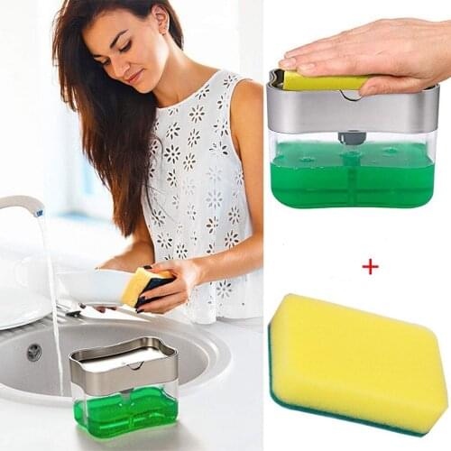 2-in-1 Sponge Rack Soap Dispenser And Sponge Caddy 13 Ounces Kitchen Cleaning Products ABS Magic Eraser Drop Shipping