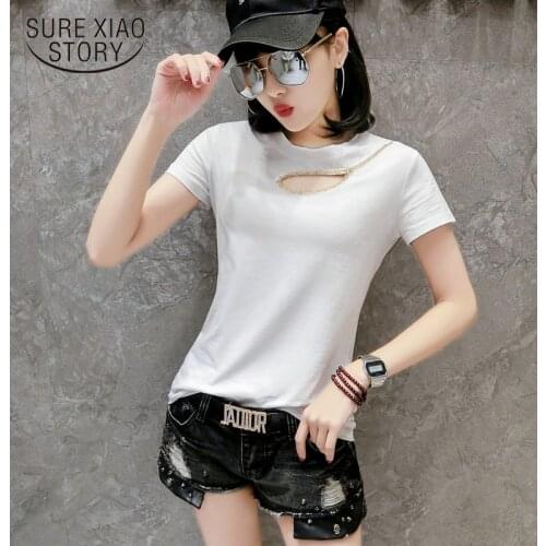 2019 spring and summer new cotton short-sleeved round collar hole women shirts women tops BLUSAS 2773 50