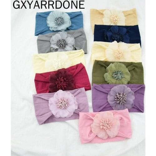 2020 Floral Turban Chiffon Flower Baby Headband Wide Nylon Newborn Hairband Bohemia Infant Girls Headwrap Hair Accessories