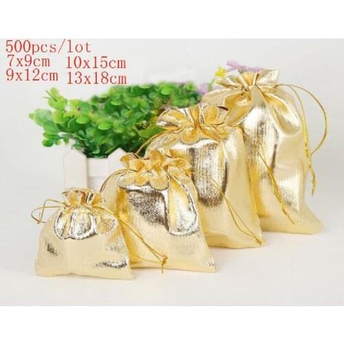 500pcs/lot Gold silver Foil Organza Bag Favor baby Candy Gift Bags Wedding Party Favor Pouch Christmas Decoration Packaging Bags