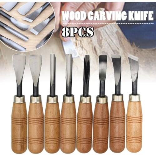 8Pcs Hand Wood Carving Knives Tools Woodworking Chisels Knives Set Carving Chisel DIY Tool Kit Steel Blade with Wooden Handle