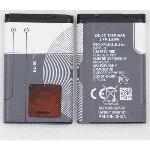 5pcs/lot 1020mah New battery For Nokia 1000 1010 1108 1110 1112 1116 E50 E60 N70 N71 N72 BL5C BL-5C Mobile internal Battery