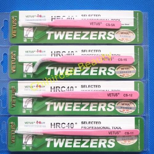 Free shipping 5 pcs/lot VETUS CS stainless steel precision tip pink tweezers patch nail grafting eyelash beauty tools