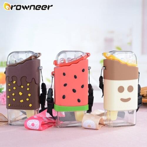 New Summer Cute Donut Ice Cream Water Bottle With Straw Creative Square Watermelon Cup Portable Leakproof Tritan Bottle BPA Free