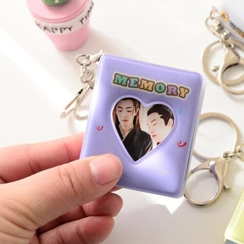 16 Pockets Candy Color Photo Album Hollow Love for Mini Photo Sticker & Name Card 1 Inch 3 x 4.5cm Photos with Key Chain