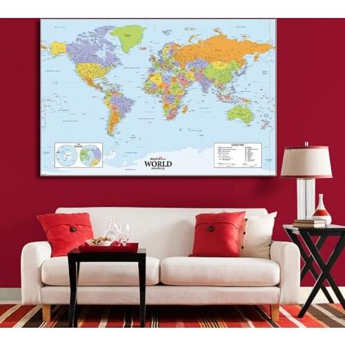 150x225cm The World Physical Map Non-woven Waterproof Without National Flag For Education And Culture