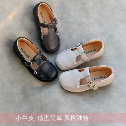 Dolakids Girl Leather Shoes Spring and Autumn Single Shoes Student Black Leather Shoes 2021 New Baby Fashion Shoes Soft Cowhide