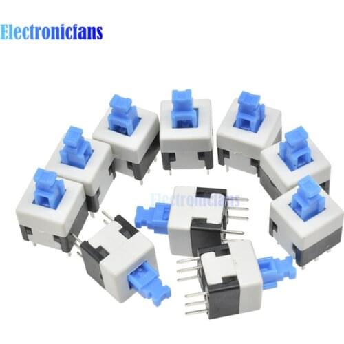 10Pcs/Lot 8X8mm Cap Self-locking Type Square Button Switch Blue 100000 Times Service Life
