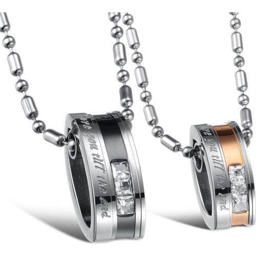 Lovers jewelry pendant necklace stainless steel couple necklaces luxury handmade white crytal inlaid GX782