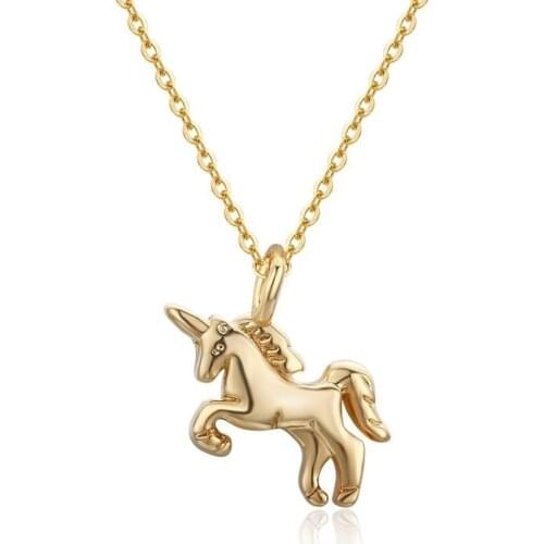 Cute Yellow Gold Color Small Horse Little Licorne Charms Undertale Pendant Short Necklace For Women Girls Jewelry Choker Kolye