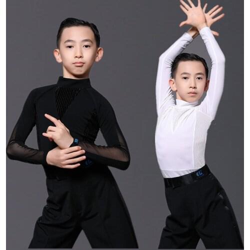 Fashion Latin Dance Costumes For Boys Black Long Sleeve Shirts Bodysuit Ballroom Dancing Clothes Latin Competition Dress