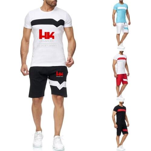 Summer Mens Hk Heckler Koch No Compromise Printing Shirt Fashion Short Sleeve Suit Two-Piece Sportswear Mens Breathable Shirts