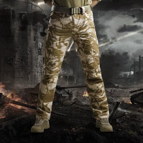 Multi-pocket Mens Camo Straight Tactical Trousers Army Fans Outdoor Training Climbing Plaid Wearproof Breathable Military Pants