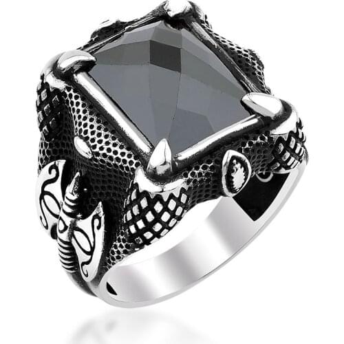Zircon Stone Eagle Claws Men 'S Silver Ring
