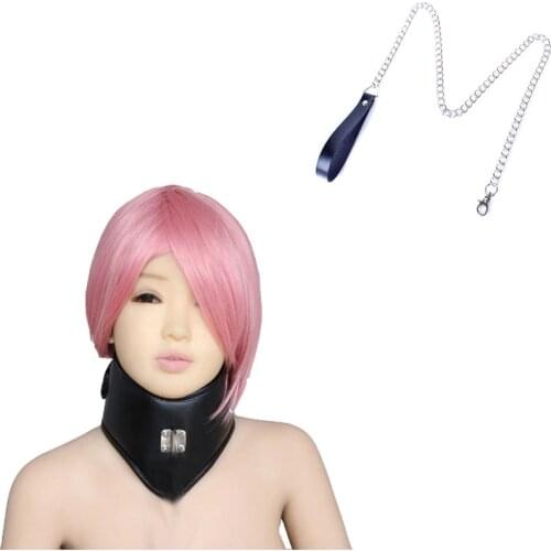 Soft Sponge Black PU Leather Chastity Posture Neck Collar,Fetish SM Slave Bondage Dog Collar Neck Harness Sex Collar With Leash