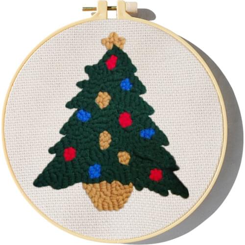 Christmas Tree Punch Needle Embroidery Kit for Beginners Easy Embroidery DIY Needlework Wool Work Home Decor Custom Embroidery