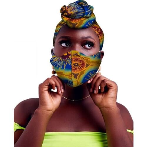 2021 New 2 Pieces African Ankara Print Bandanna Head Wrap for Women Handmade Wax Cotton Material WYB411