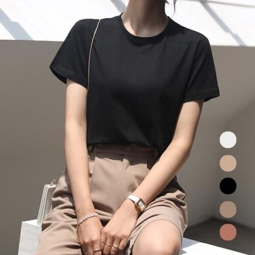 Solid Casual Korean Loose Tshirt Female Tops oversized T-shirt Cotton T Shirt Harajuku Basic Women Summer New Simplicity