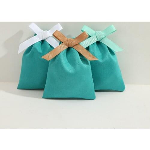 100 Velvet Jewelry Bags with Ribbon Gift Pouches for Wedding Candy Packing Christmas Decoration Custom Logo