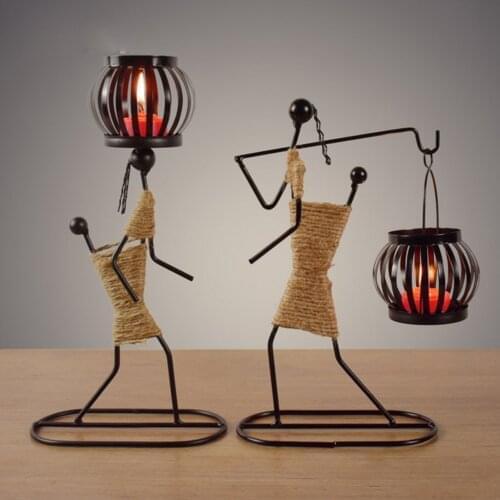 Vintage Wrought Iron Candle Holder Creative Metal People Model Candelabros Home Decoration Candlestick Party Wedding Centerpices