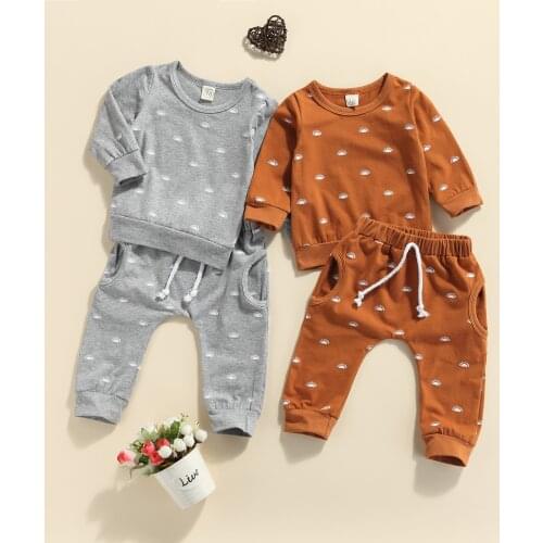 Babies Casual Two-piece Clothes Set Long Sleeve Round Collar Pullover and Elastic Waist Pants