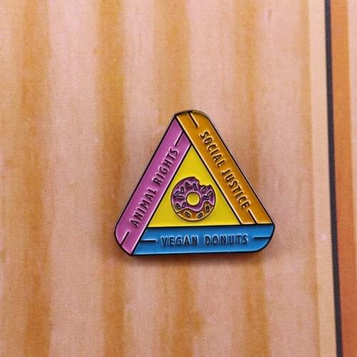 Animal Rights Social Justice Vegan Donuts brooch triangle popular culture lifestyle addition