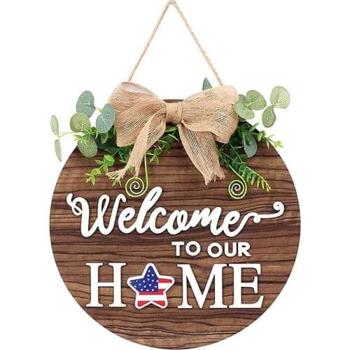 Welcome Door Hanger Artificial Flower Leaf Round Hanging Tags For Door Decoration Front Door Wreath Pendant Signs Home Decor
