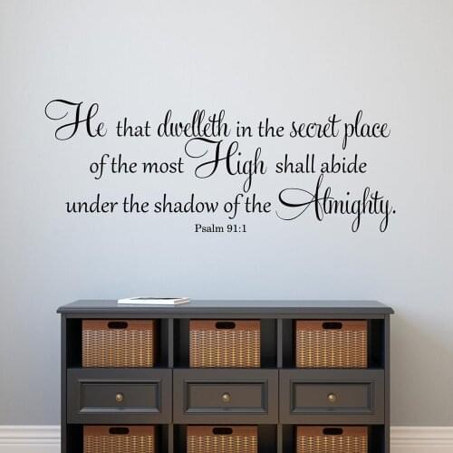 Religious Bible Verse Wall Decal Quotes He that dwelleth in the secret place Vinyl Wall Decal Psalm 91:1 Living Room Decor Z968