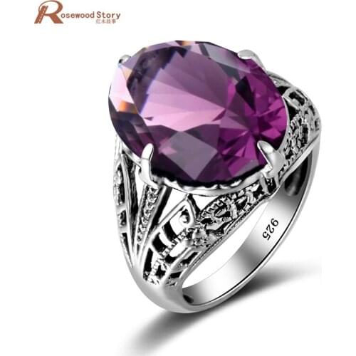 Luxury 3.2ct Created Purple Crystal Birthstone CZ Ring Solid 925 Sterling Silver Wedding Rings For Women Vintage Fashion Jewelry