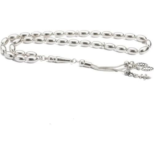 Silver Prayer Rosary Men Barley Cut Rosary With Silver Tassel Arabic Tasbih Ornate Tassel 925 Sterling Silver Made in Turkey