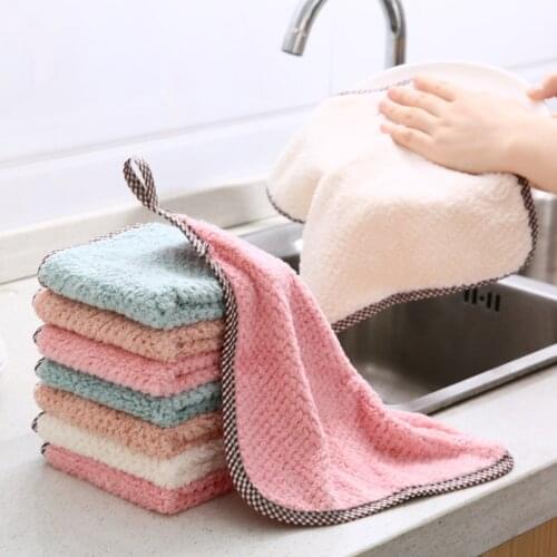 Super Absorbent Microfiber Kitchen Cleaning Cloth Hangable Coral Fleece Dish Towel Dish Cloth Kichen Rag Tools Gadgets AT19