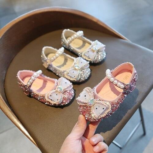 Girls Princess Shoes Kids Leather Shoes Flats Soft Sole Crystal Shoes Flats Sweet Cute for Wedding Toes Capped Bow-knot Hot Chic