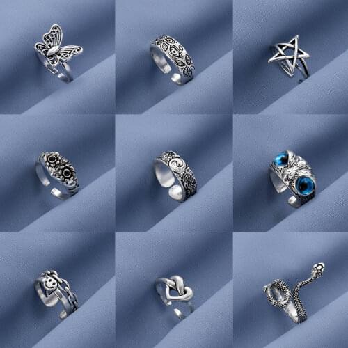 Vintage Silver Color Snake Owl Smiley Rings For Men Women Opening Adjustable Punk Rings 2021Trend Fashion Party Jewelry GIfts