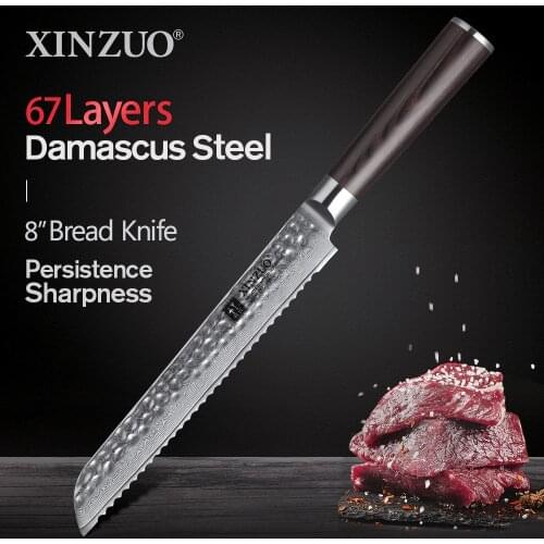 XINZUO 8" Bread Knife 67 Layers Damascus Kitchen Knives Stainless Steel VG10 Kitchen Cake Knife Cooking Tools Pakkawood Handle
