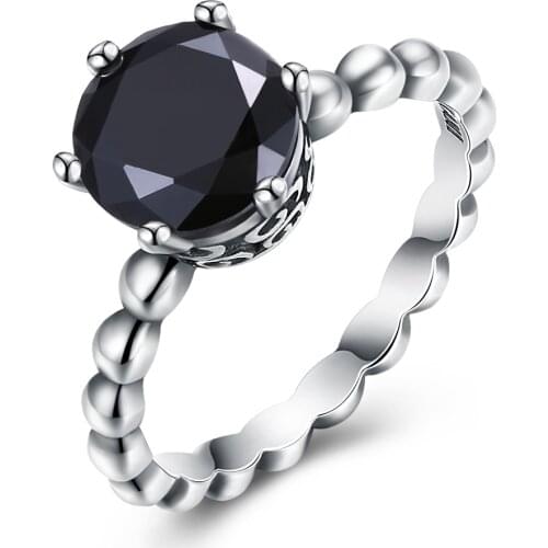 ZEMIOR Women Rings Sterling Silver 925 Fine Jewelry Personality Black 5A+ Cubic Zirconia Vintage Ring For Girlfriend New Arrival