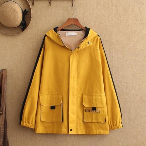 Plus-size womens spring and fall jackets, 220 pounds, ladies'Baggy Hoodie a slim jacket with a large zipper pocketed