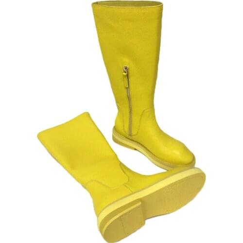 Top Quality Women Winter Fleece Lining Knee High Snow Boots Round Toe Med Heel Motorcycle Riding Boots Cow Genuine Leather Shoes