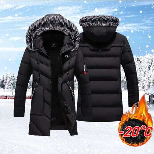 Winter Men Jackets Warm Thick Multi-pocket Hooded Parkas Coats Mens Casual Fleece Fur Collar Windbreaker Padded Overcoat Solid
