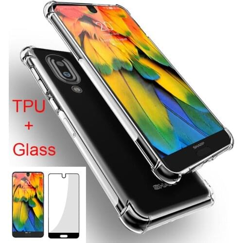 1PCS Tempered Glass + 1PC Anti-Knock Shockproof Soft TPU Back Case For SHARP AQUOS S2 C10 Back Cover Case