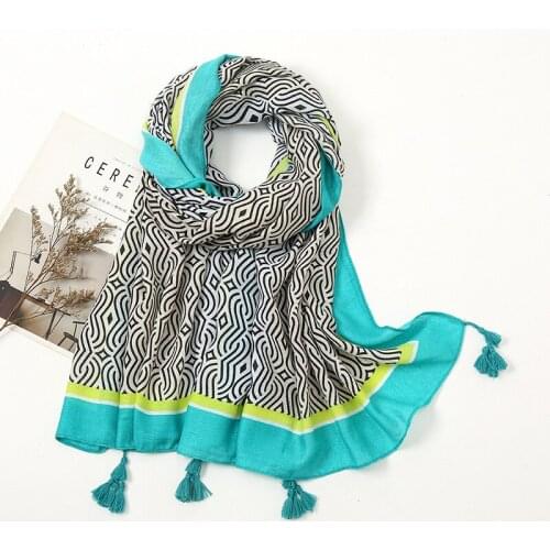 2021 Fashion Geo Printed Cotton Viscose Printed Scarf Shawls Wraps Hijabs 2Colors 10pcs/lot