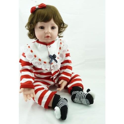 22" Short Curly Girl dolls reborn soft cloth body silicone reborn baby dolls children play house toys bebe alive reborn bonecas